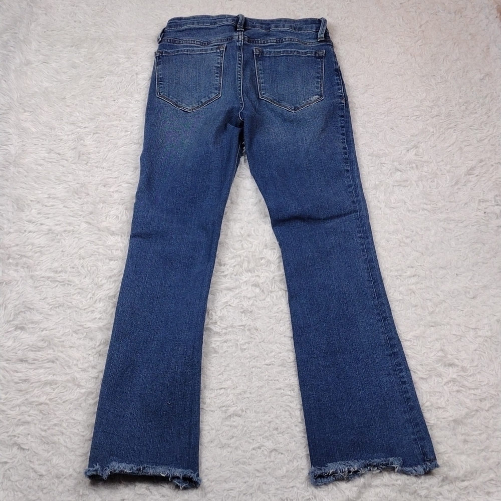 Free People Blue Medium Wash Five Pocket Mid Rise Raw Hem Cropped Boot Cut Jean - Picture 9 of 12